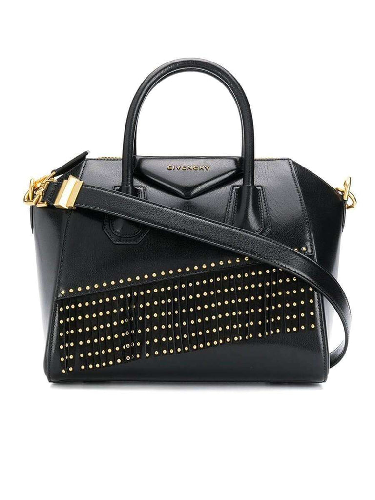 Antigona Small Gold Studded Black Smooth Leather Handbag