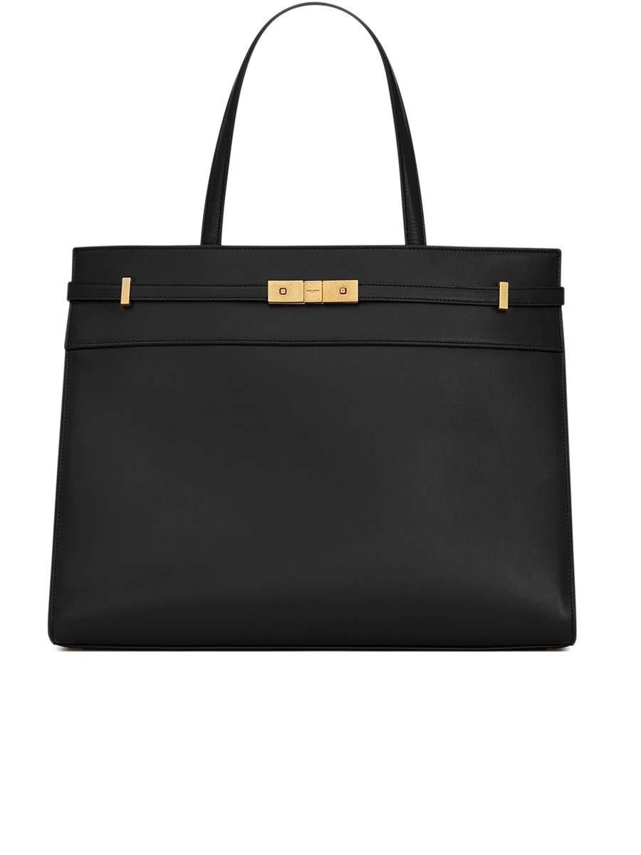 Saint Laurent Manhattan Medium Black Smooth Leather Tote Bag | Cosette