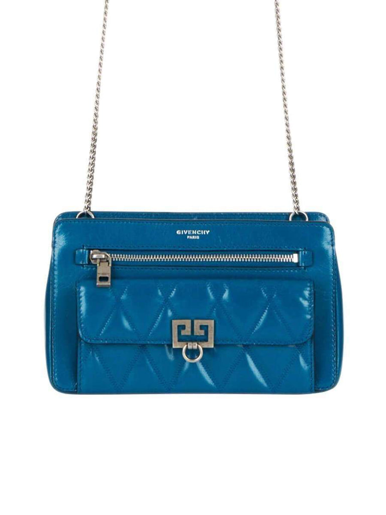 Pocket Quilted Ocean Blue Leather Shoulder Bag
