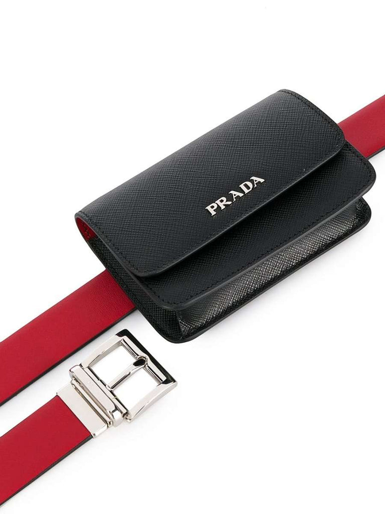 Saffiano Leather Belt Bag In Black & Red