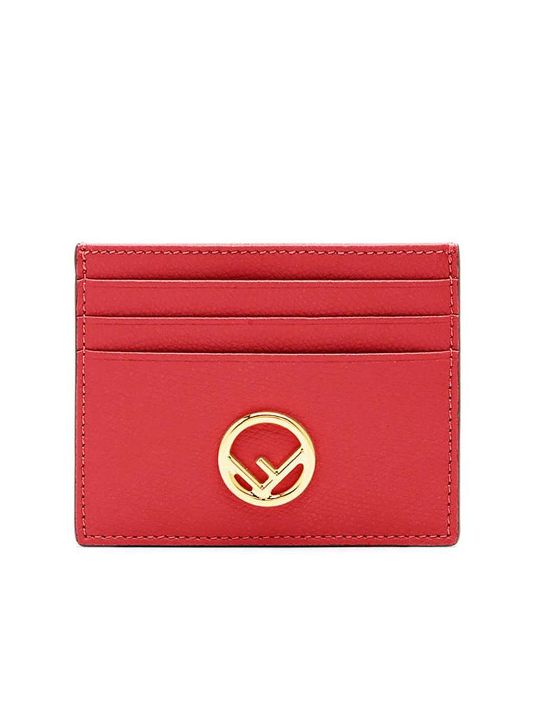 Gold Logo Plaque Red Leather Flat Card Holder