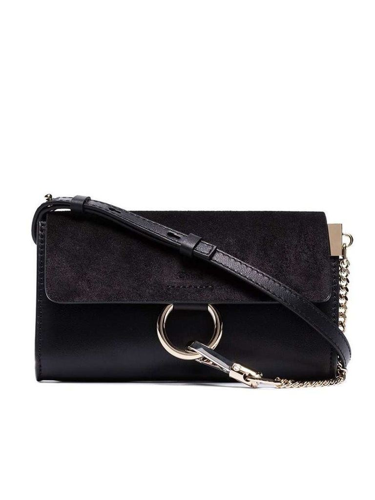Mini Faye Black Leather & Suede Crossbody Bag