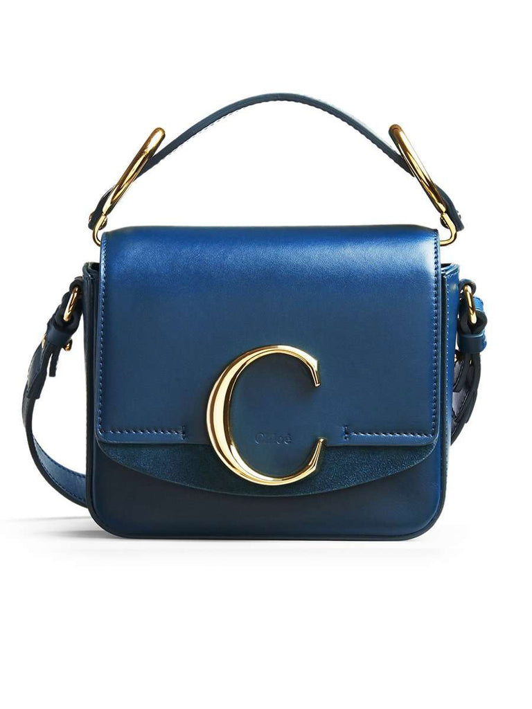 Mini C in Navy Ink Shiny & Suede Leather Crossbody Bag