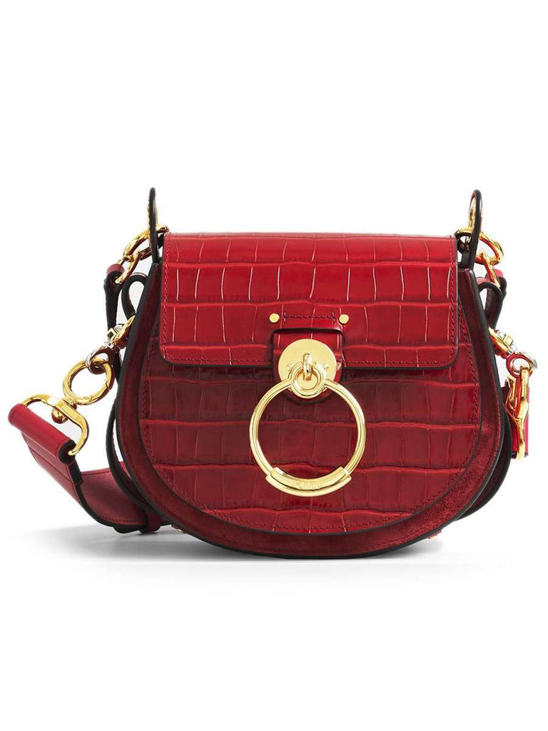 Small Tess Croc-embossed Dusky Red Leather Crossbody Bag