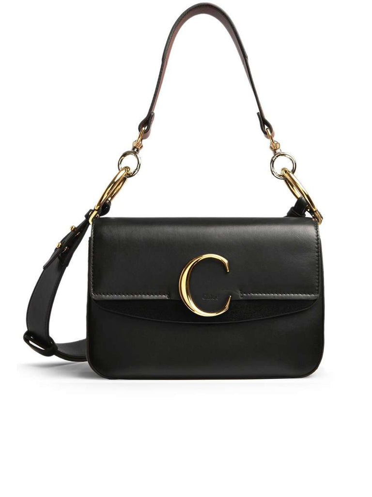 Small C Black Leather Shoulder Bag