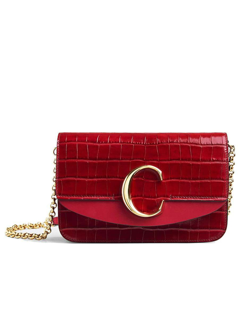 C Clutch Dusky Red Croc-embossed Leather