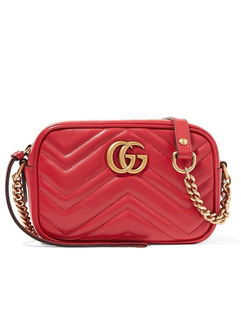 GG Marmont Mini Matelassé Zipped Shoulder Bag In Red