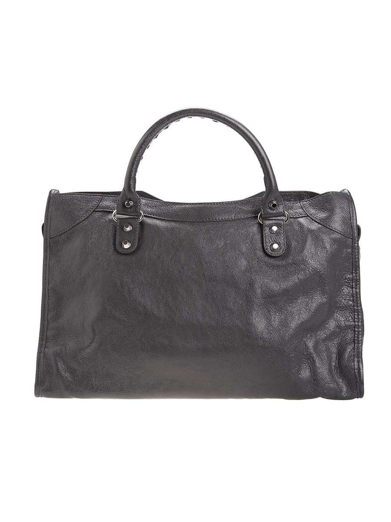 Classic City Grey Crinkled Leather Tote back