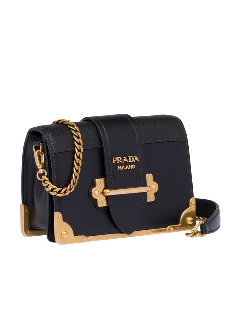 Prada Cahier Black Calf Leather Shoulder Bag | Cosette