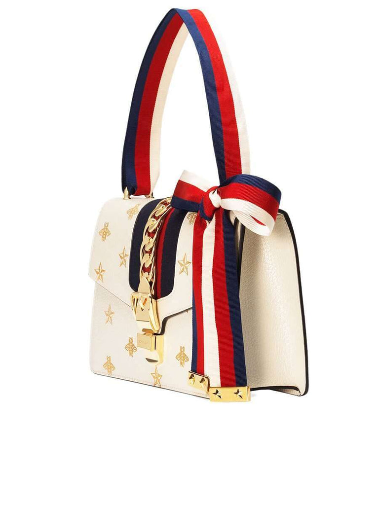 Gucci Sylvie Bee Star Mini White Leather Bag | Cosette