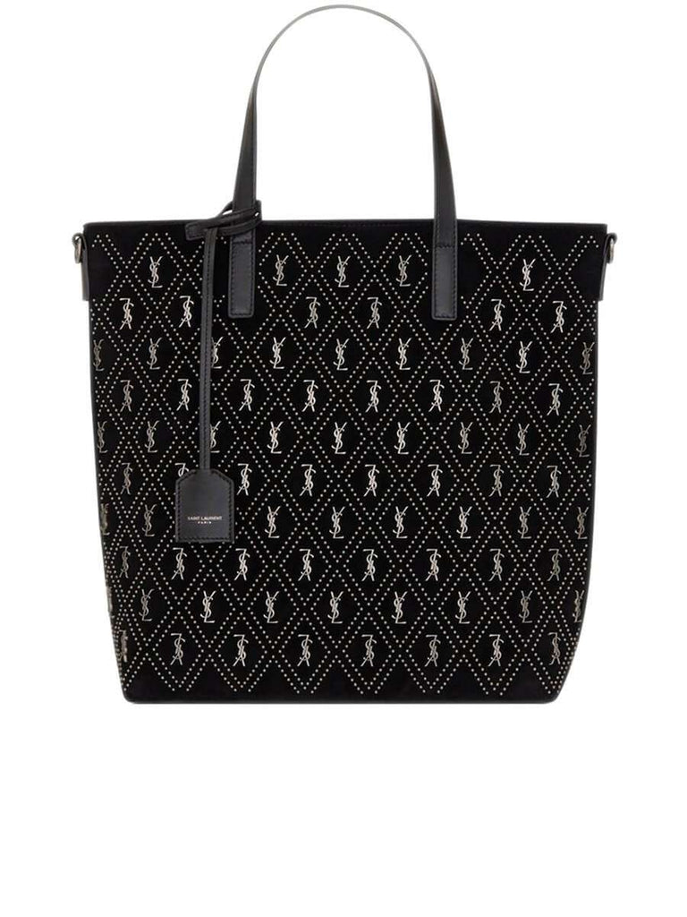 Monogram All Over N/S Toy Shopping Bag in Studded Suede
