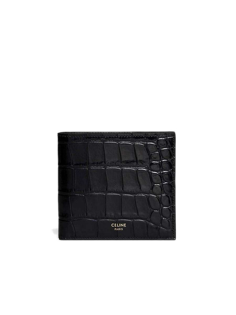 Bi-Fold Wallet in Croco Stamped Calfskin Black