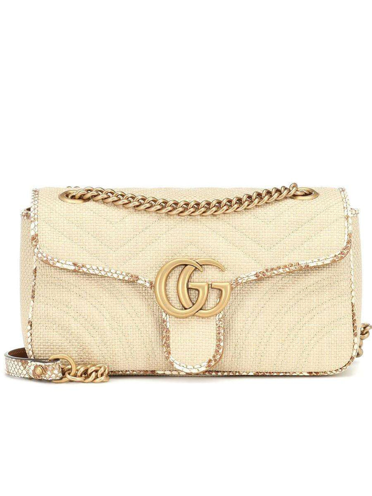 GG Marmont Small Raffia Shoulder Bag