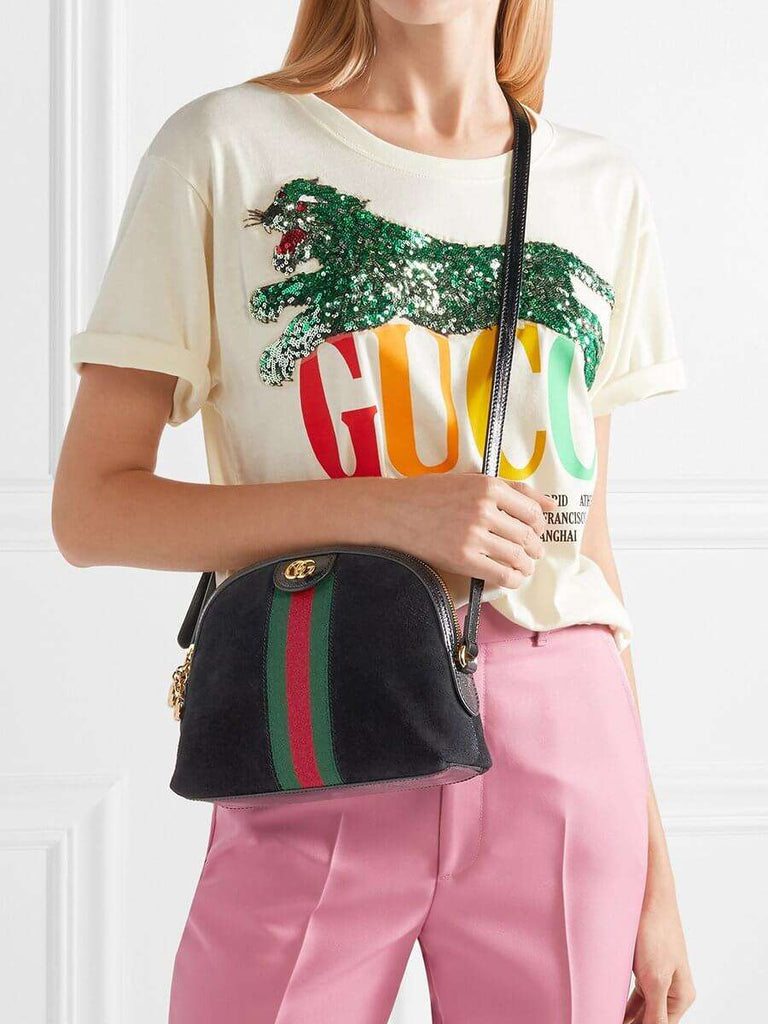 Gucci Ophidia Patent Leather-Trimmed Suede Shoulder Bag – COSETTE