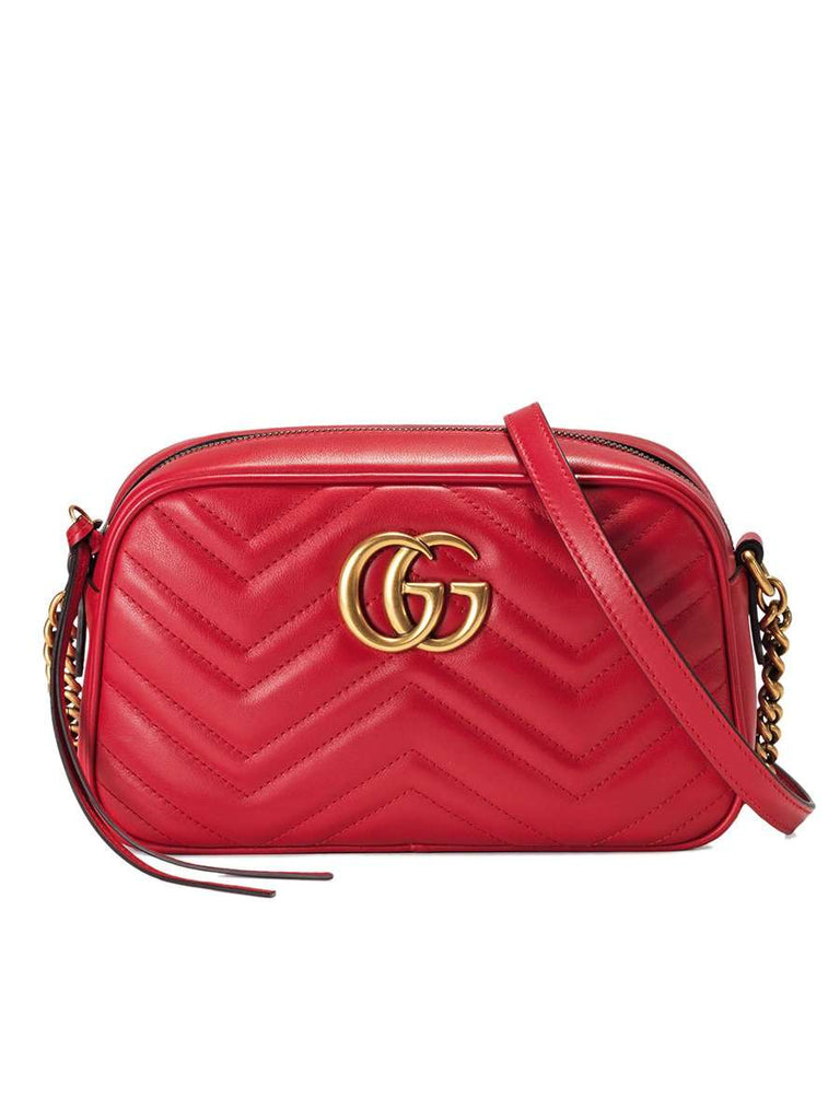 GG Marmont Small Matelassé Zipped Red Leather Shoulder Bag