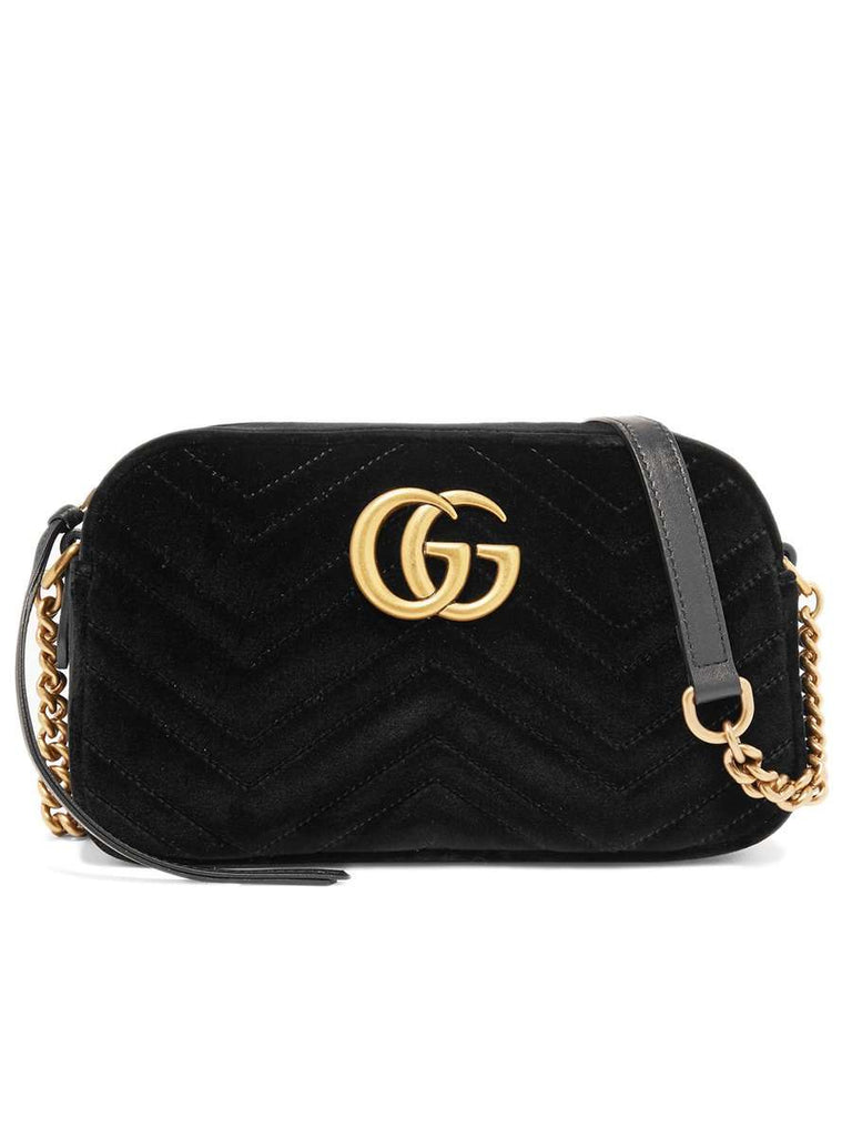 GG Marmont Small Velvet Shoulder Bag in Black