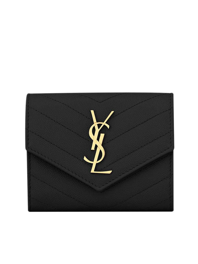 Monogram compact tri fold in grain de poudre embossed leather top