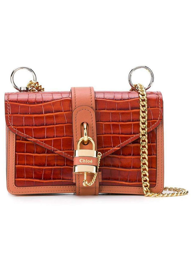 CHLOÉ | Aby Chain Shoulder Bag in Chestnut Brown | 100% Calf leather