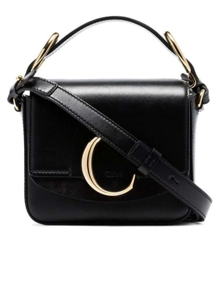 Mini Chloe C Bag in Black Shiny & Suede Calfskin