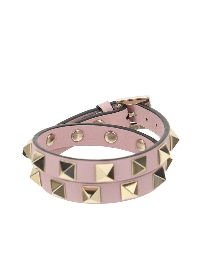 Rockstud Calfskin Double-strap Bracelet in Rose Quartz