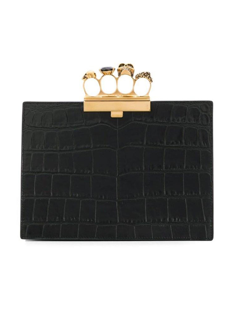 Small Four Ring Flat Pouch in Black