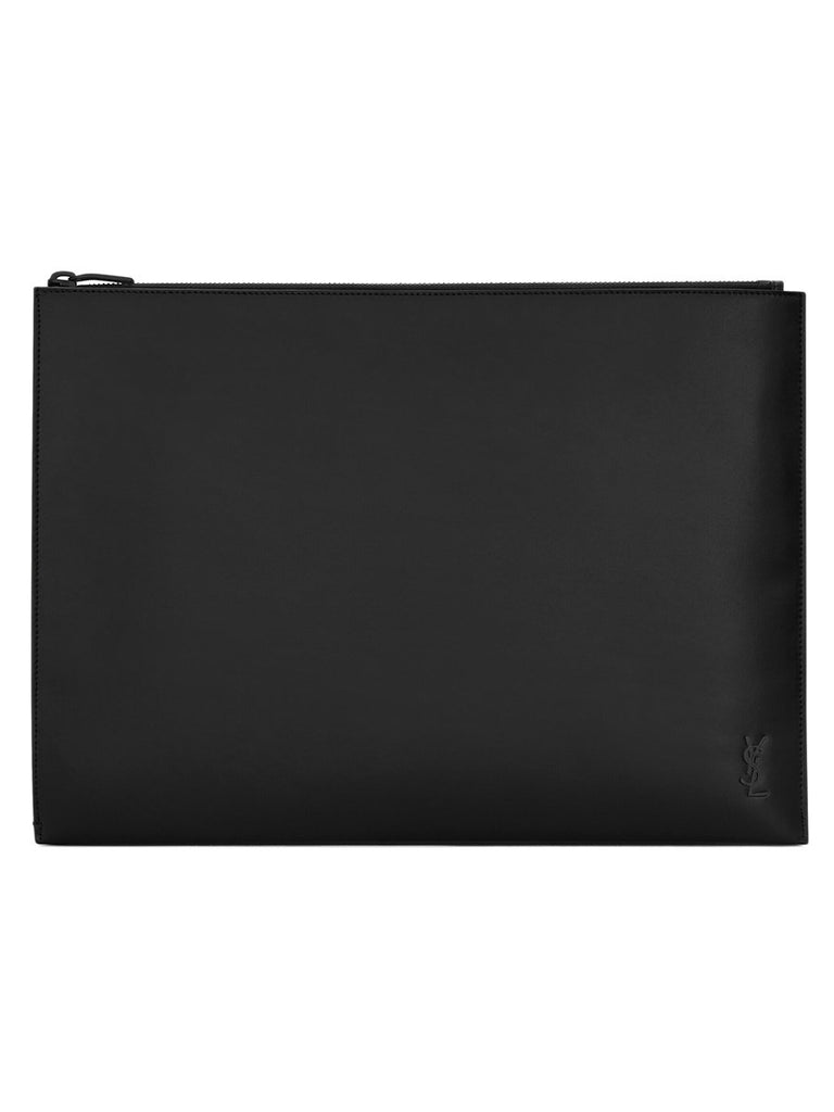 Tiny Monogram Zippered Document Holder in Matte Leather