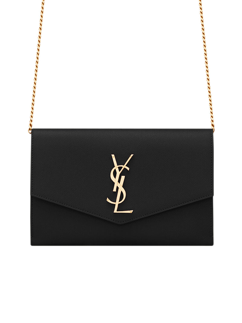 Ysl uptown chain wallet in grain de 2025 poudre embossed leather