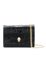 Skull-Stud Chain Wallet in Black