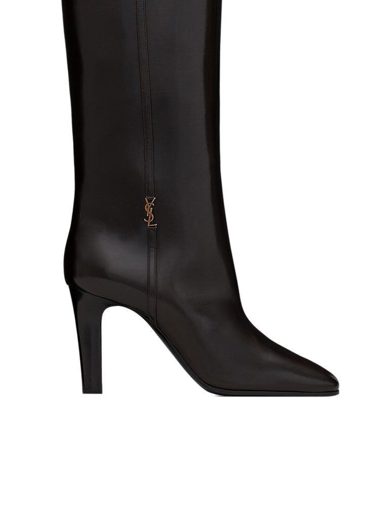Jane Monogram Boots in Dark Chocolate Smooth Leather