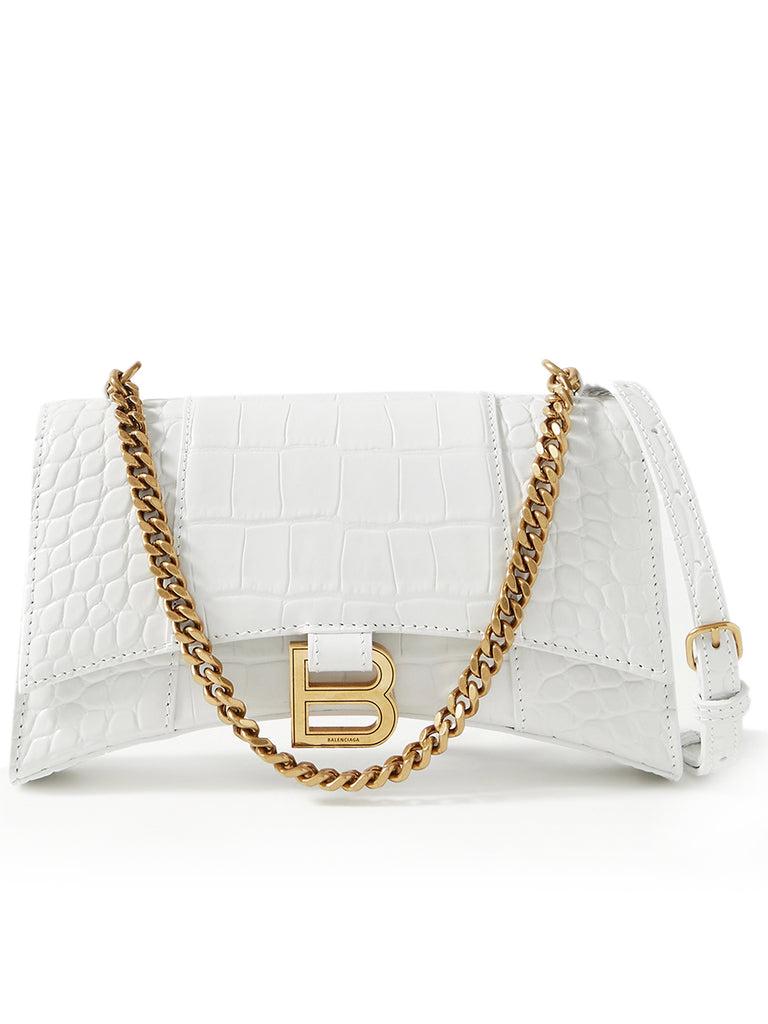 Hourglass XS with Chain Shoulder Bag in White