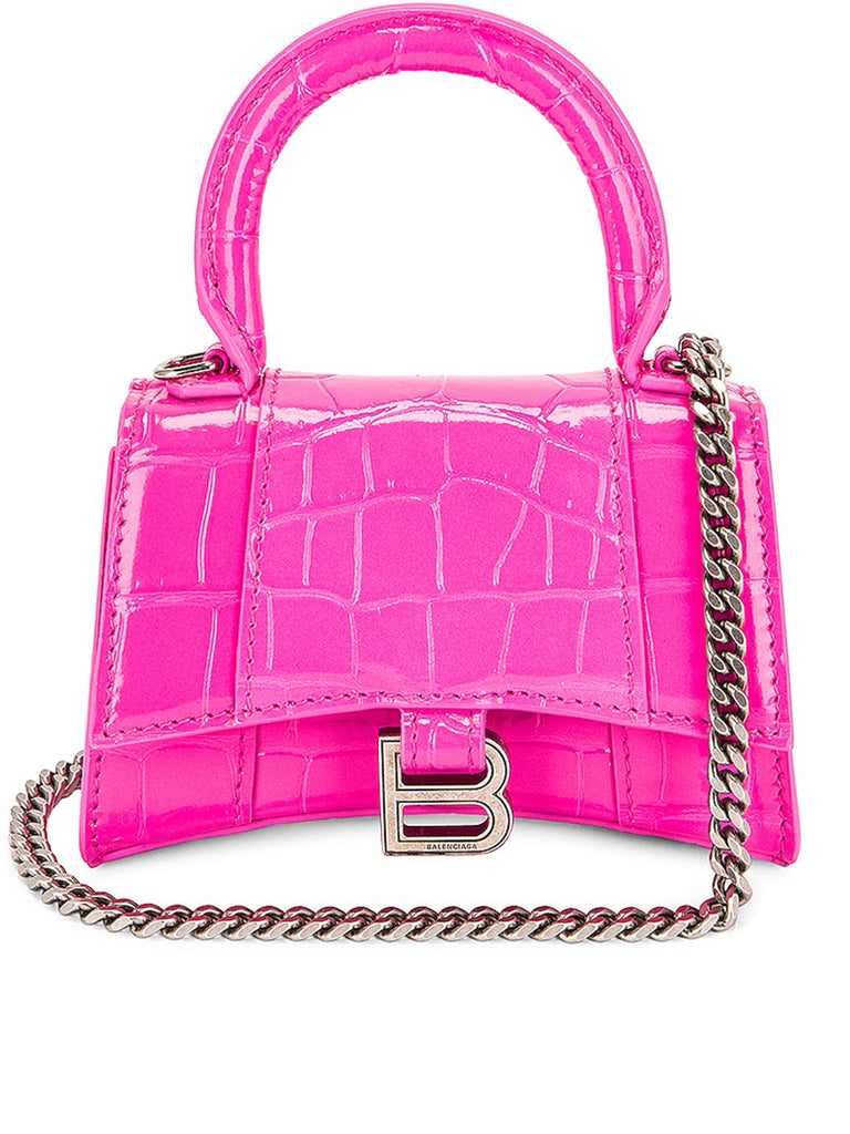 Hourglass Mini Top Handle Bag in Neon Pink