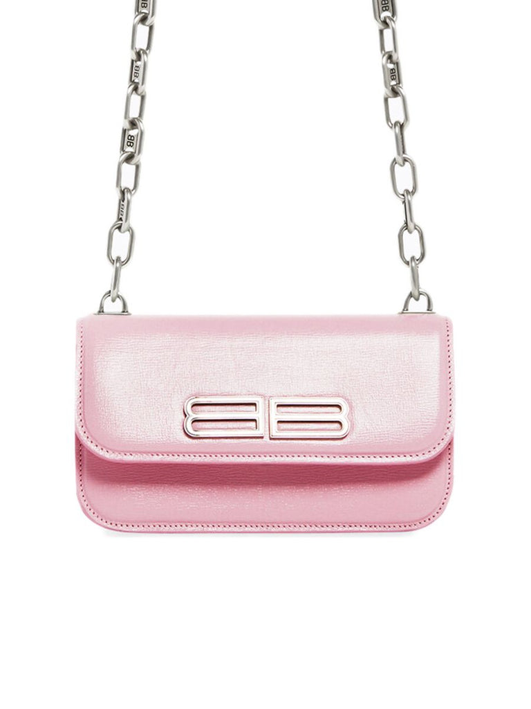 Gossip XS Bag with Chain in Stripe Embossed Calfskin in Pink