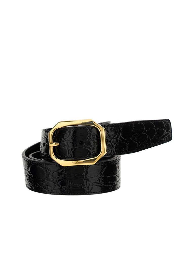 Frame Buckle Belt in Crocodile-embossed Leather