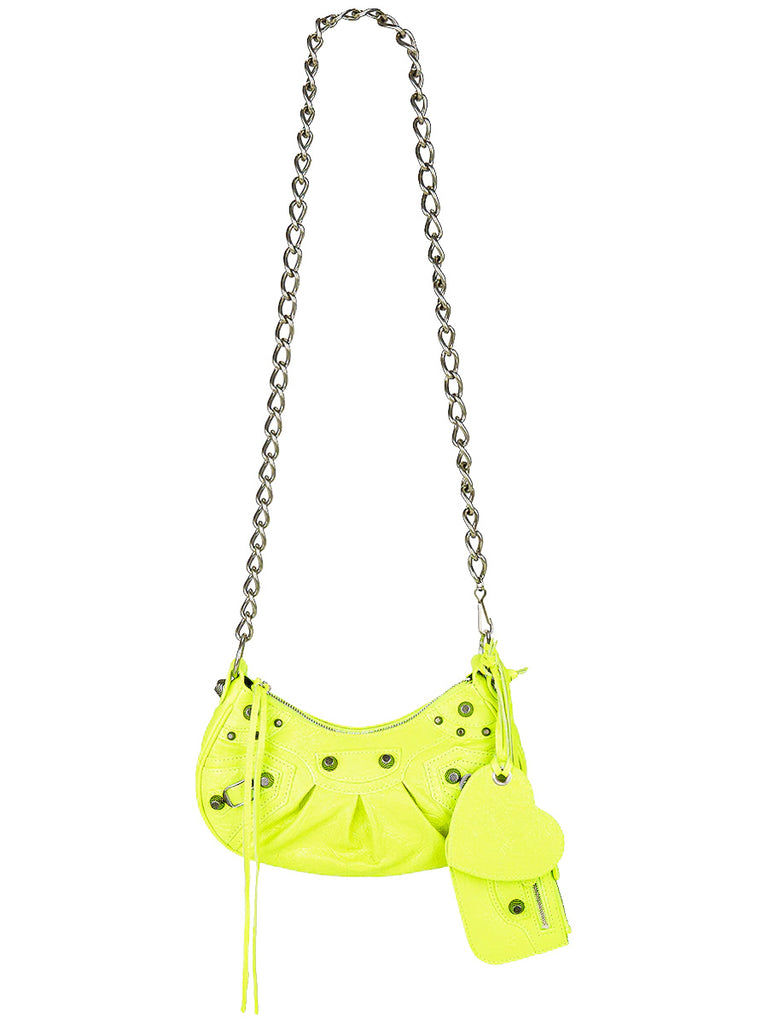 Le Cagole XS Shoulder Bag With Chain Metallized In Yellow Le Cagole XS Shoulder Bag With Chain Metallized In Yellow