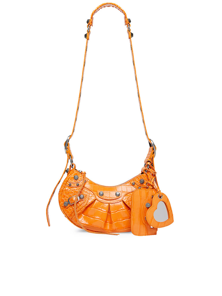 Le Cagole XS Shoulder Bag Crocodile Embossed in Orange