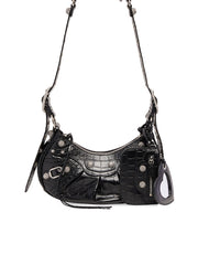 Le Cagole XS Shoulder Bag Crocodile Embossed with Rhinestones