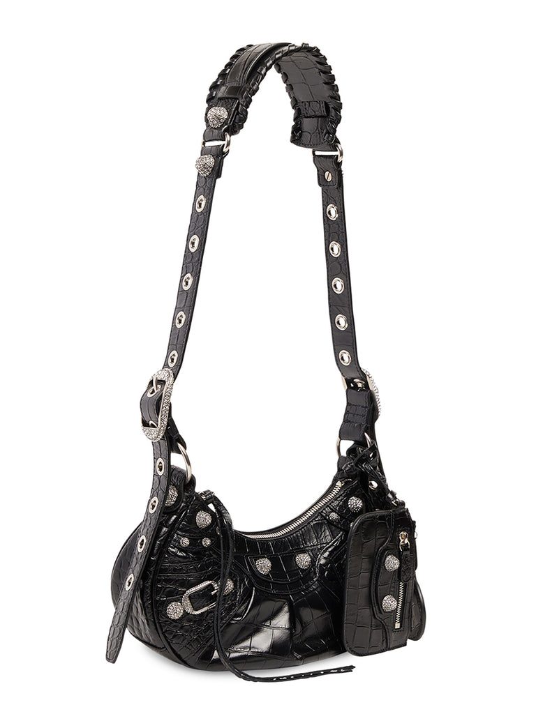 Le Cagole XS Shoulder Bag Crocodile Embossed with Rhinestones