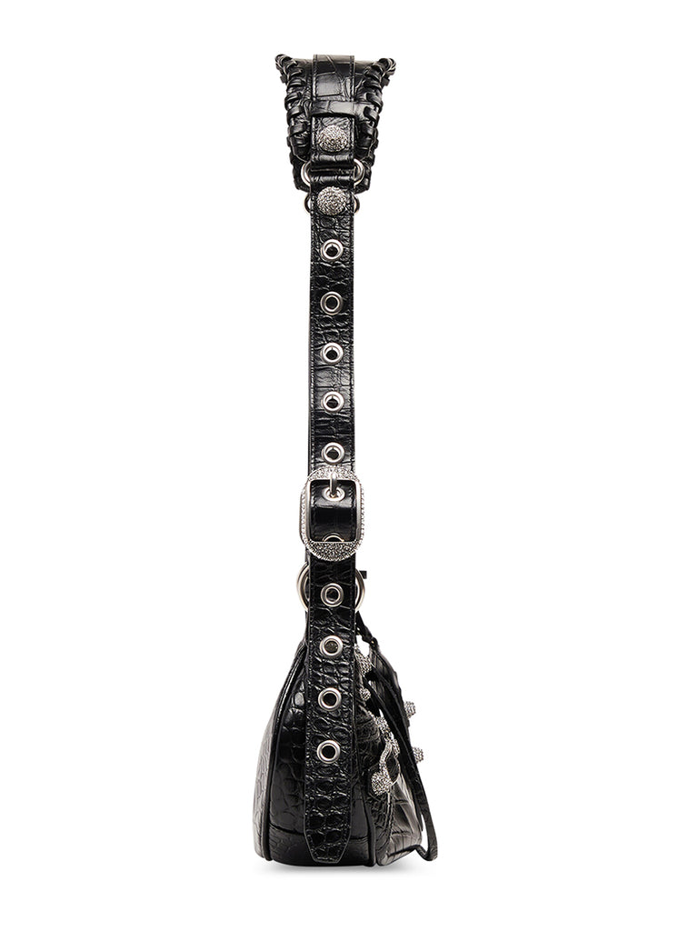 Le Cagole XS Shoulder Bag Crocodile Embossed with Rhinestones