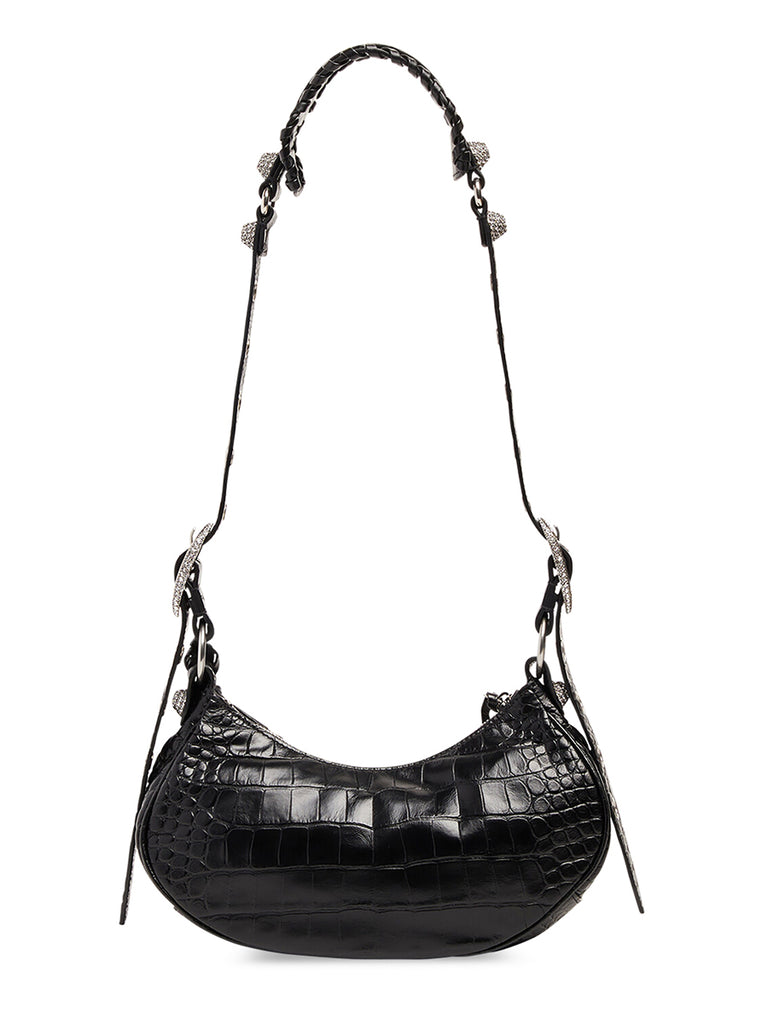 Le Cagole XS Shoulder Bag Crocodile Embossed with Rhinestones
