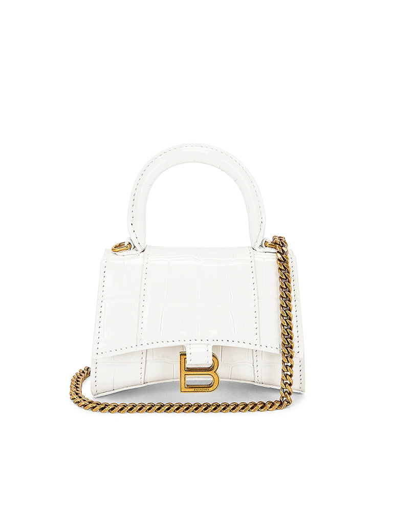 Balenciaga Mini Hourglass Top Handle Bag Crocodile Embossed in White