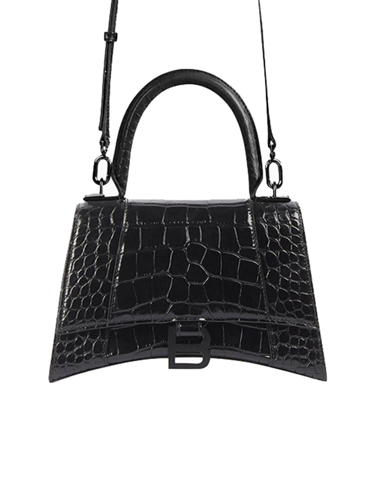 Balenciaga Hourglass Small Handbag Crocodile Embossed in Black  COSETTE