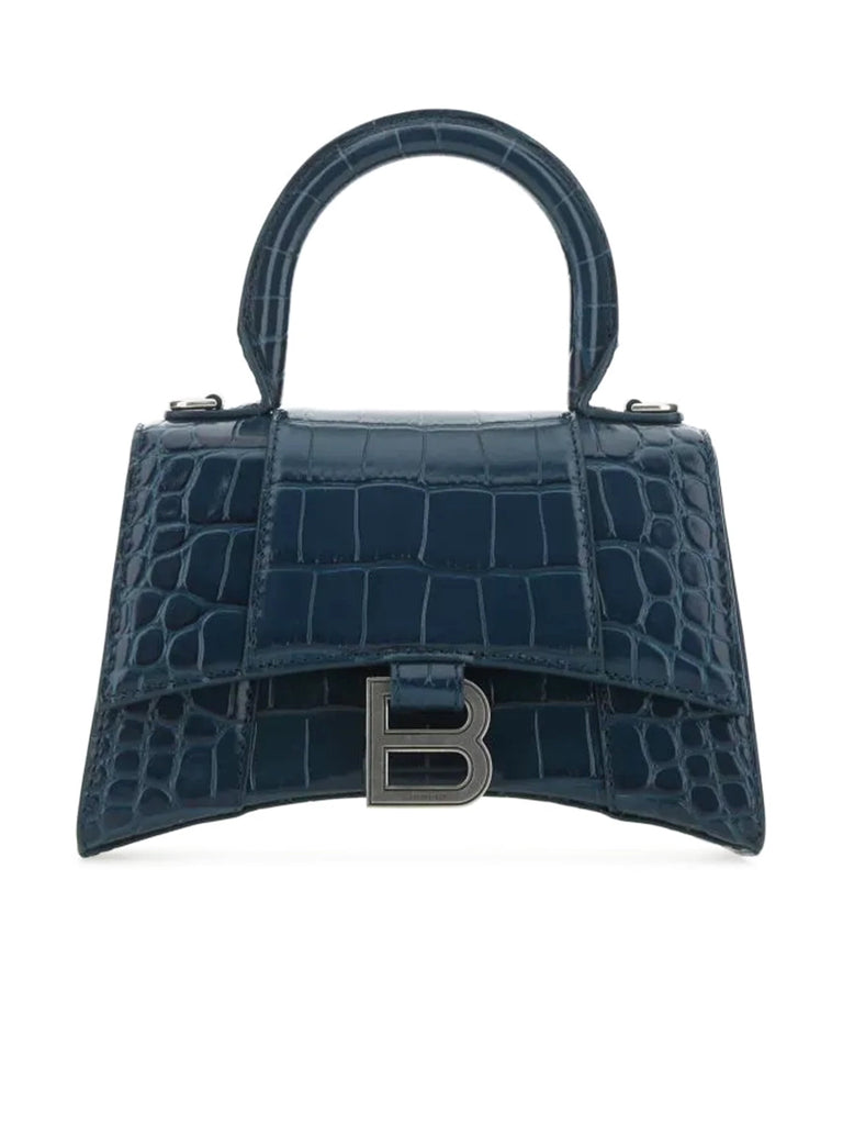 Hourglass XS Handbag Crocodile Embossed in Dark Blue