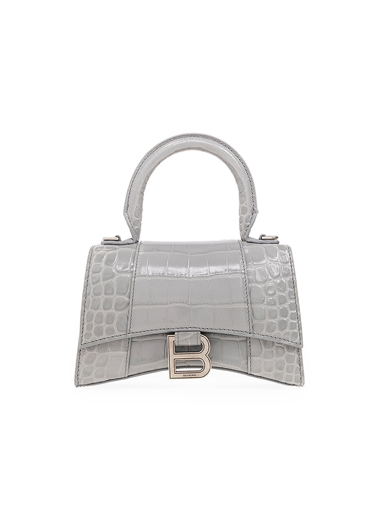 Hourglass XS Handbag Crocodile Embossed in Grey