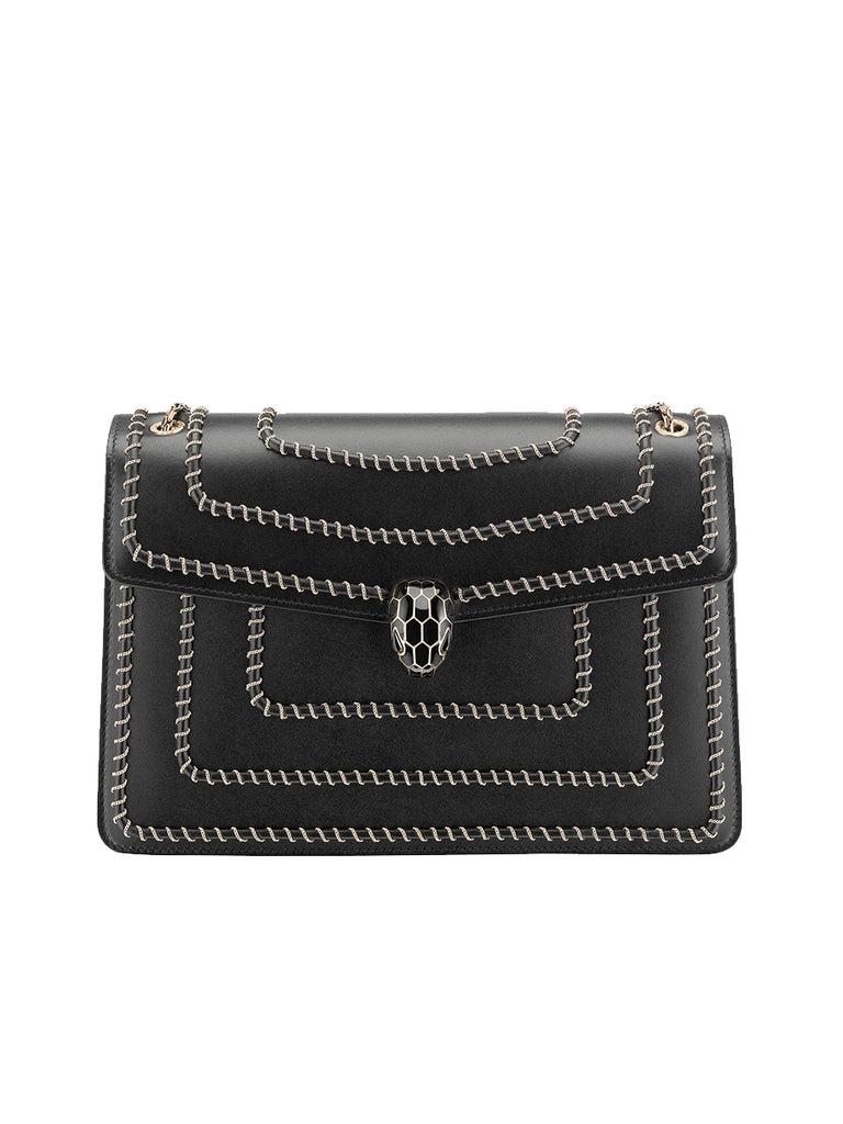 Serpenti Forever Shoulder Bag with Woven Chain Motif in Black