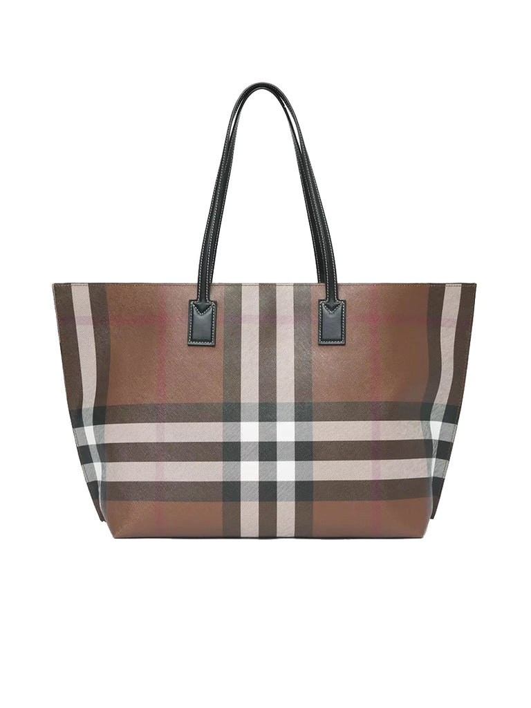 Grainy leather and on sale house check tote bag