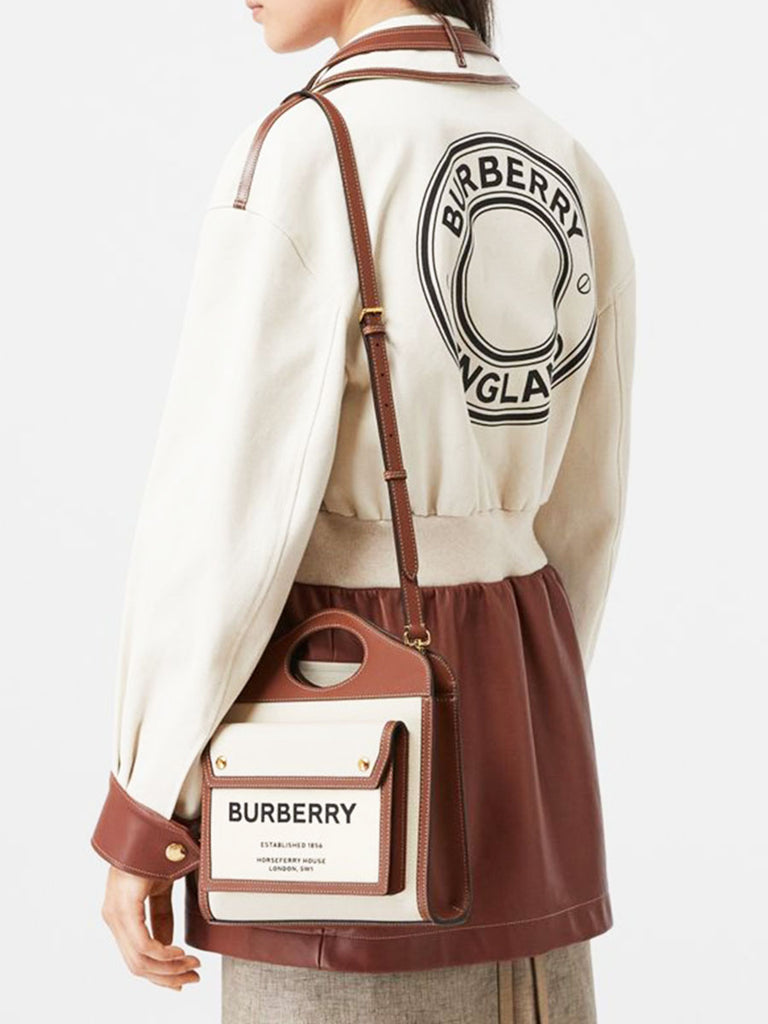 Burberry mini two tone canvas and leather pocket bag Clearance