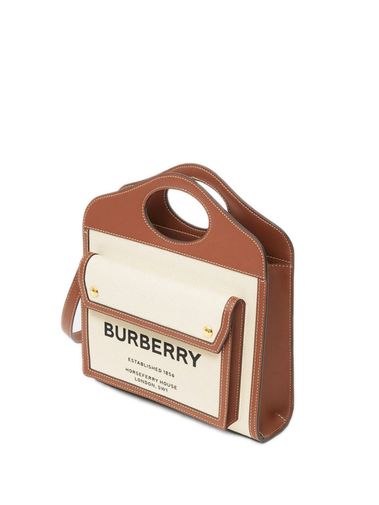 Burberry Mini Two-tone Canvas and Leather Pocket Bag in Malt Brown