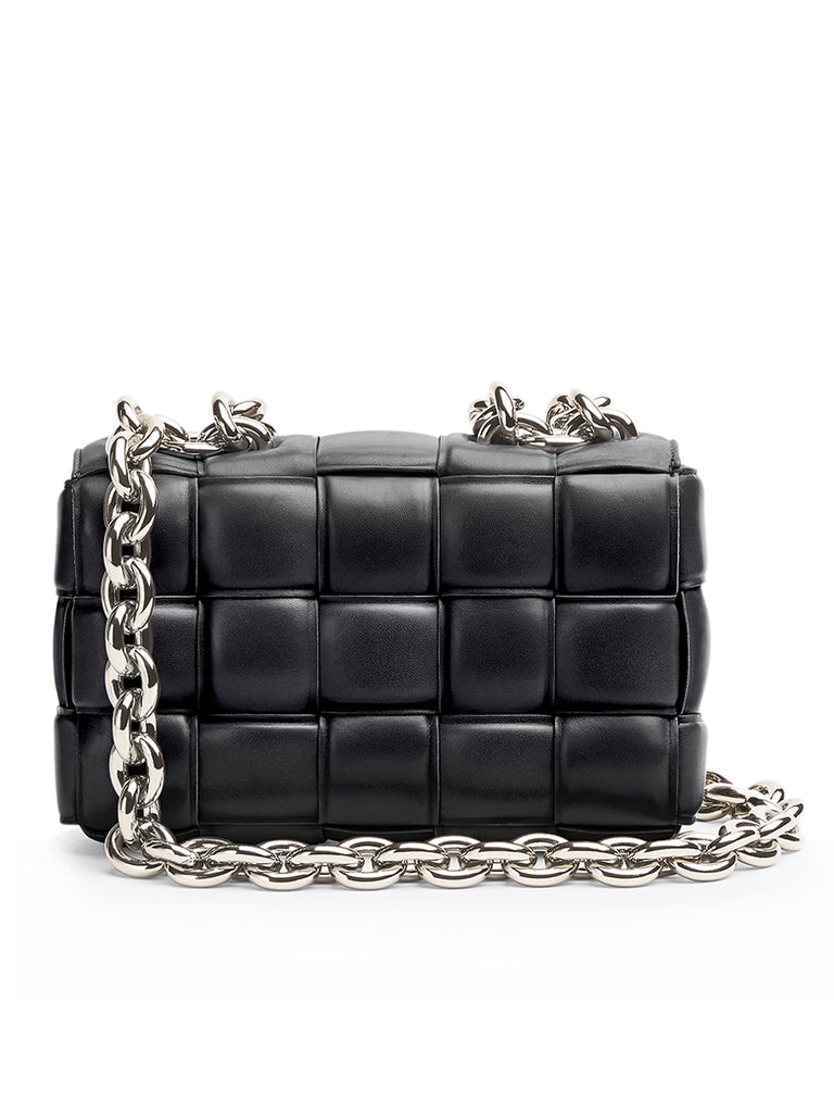 Authentic BOTTEGA VENETA Cassette Chain Hand Bag Padded Maxi Intrecciato  Leather
