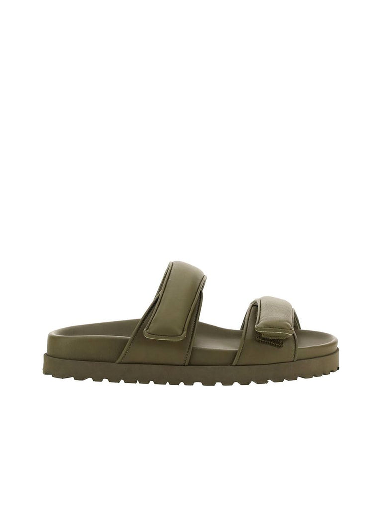 X Pernille Teisbaek Leather Platform Sandal in Olive Green