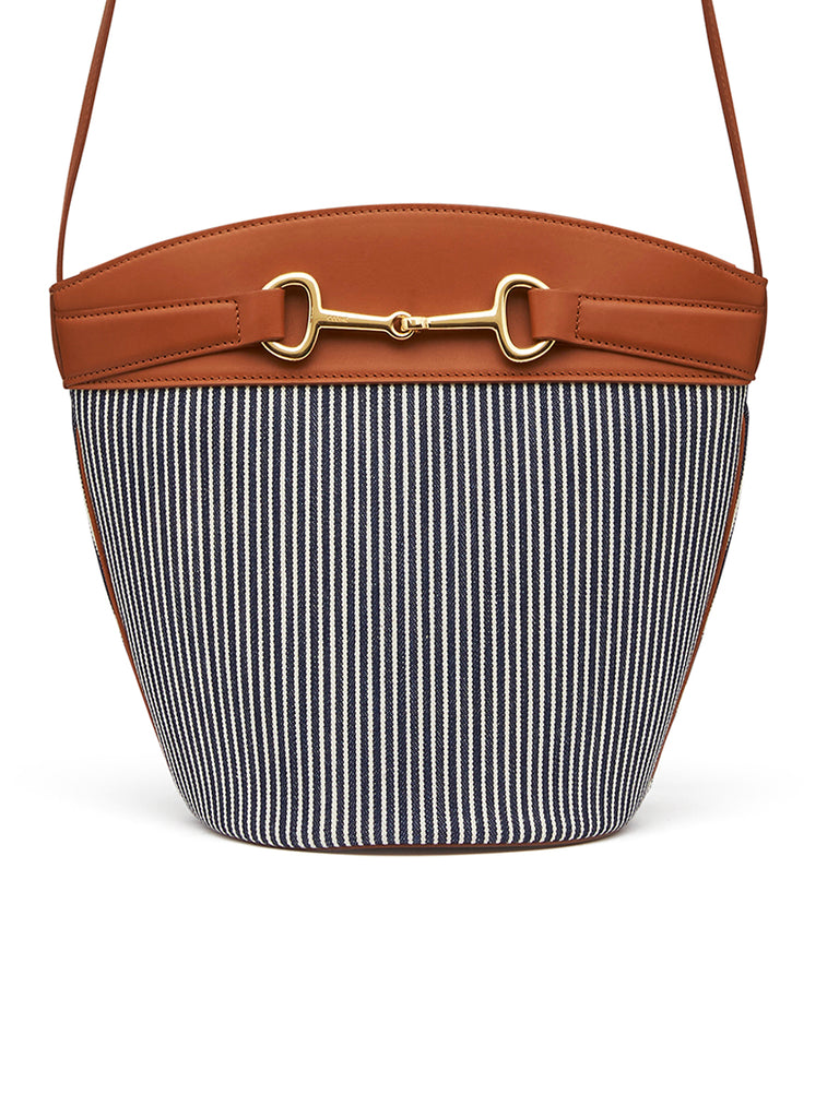Crecy Bucket Bag in Stripped Canvas and Smooth Leather